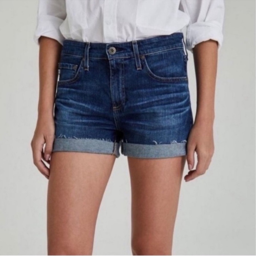 AG Jeans Hailey Dark Wash Rolled Up Shorts 24 0